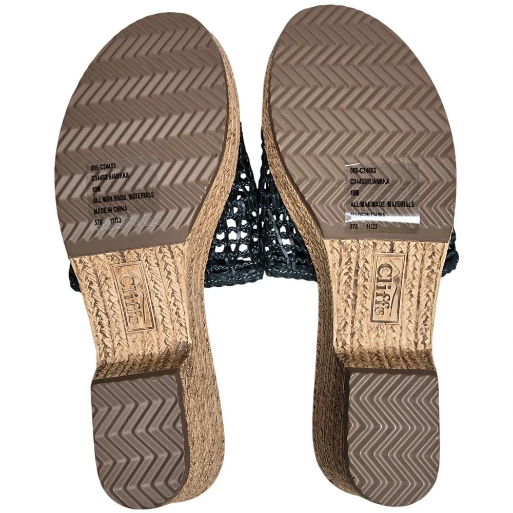 Cliffs by White‎ Mountain Biankka Platform Woven Slide Sandals Black 10 NIB